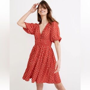 Madewell Sophia Mini Dress in Bandana flower red cinched waist button front